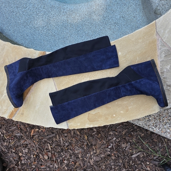 Nwot Stuart Weitzman  Blue and Black  Suede Wedge Knee-High Boots 9M - Picture 9 of 15